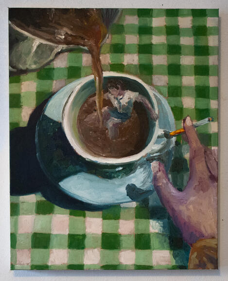 Pour Me A Cup, 2026, Oil on Canvas, 16” x 20”