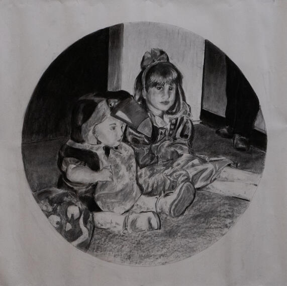 Sisters, 2025, Charcoal, 30” x 30”