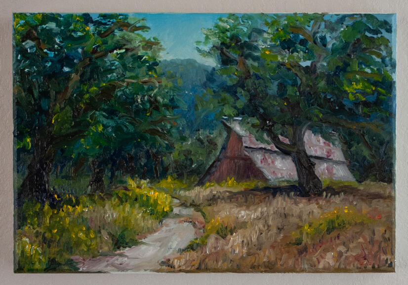 Ahwahnee Barn, 2026, Oil on Panel, 12" x 8"